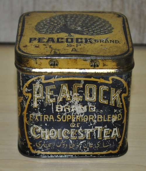 Antique, Collectible Peacock Brand Extra Superior Blend of Choicest Tea Tin