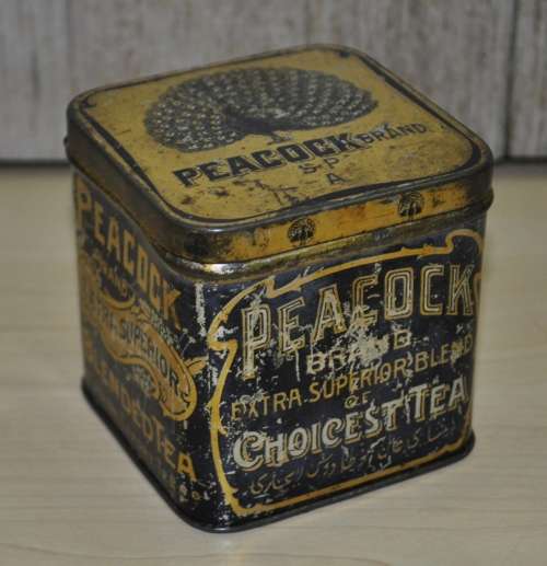 Antique, Collectible Peacock Brand Extra Superior Blend of Choicest Tea Tin
