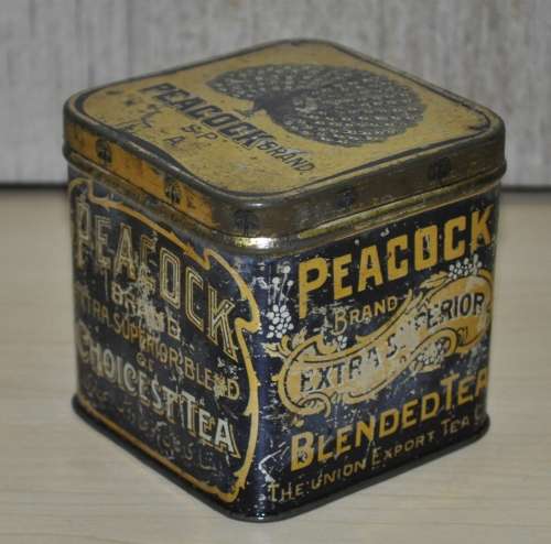 Antique, Collectible Peacock Brand Extra Superior Blend of Choicest Tea Tin