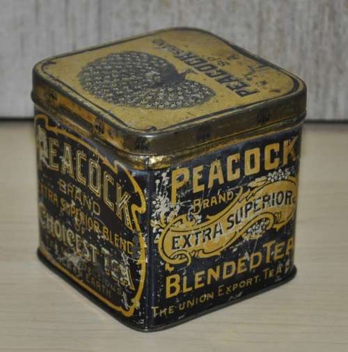 Antique, Collectible Peacock Brand Extra Superior Blend of Choicest Tea Tin