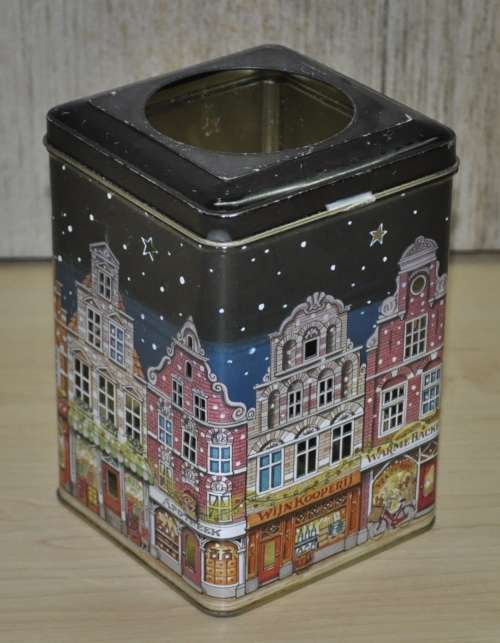 Vintage, Collectible Tea Light Lantern City Scene Tin by Bickery Food Group Netherlands