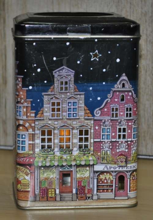 Vintage, Collectible Tea Light Lantern City Scene Tin by Bickery Food Group Netherlands