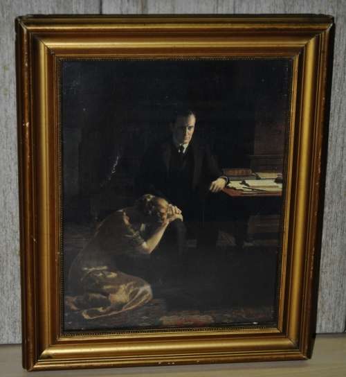 Antique Reproduction Painting Titled `A Fallen Icon` by J Collier Copyright 1913 Framed behind glass