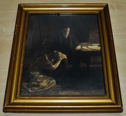 Antique Reproduction Painting Titled `A Fallen Icon` by J Collier Copyright 1913 Framed behind glass