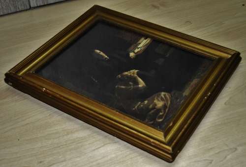 Antique Reproduction Painting Titled `A Fallen Icon` by J Collier Copyright 1913 Framed behind glass