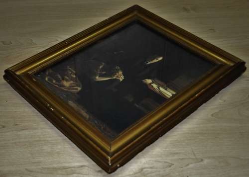 Antique Reproduction Painting Titled `A Fallen Icon` by J Collier Copyright 1913 Framed behind glass