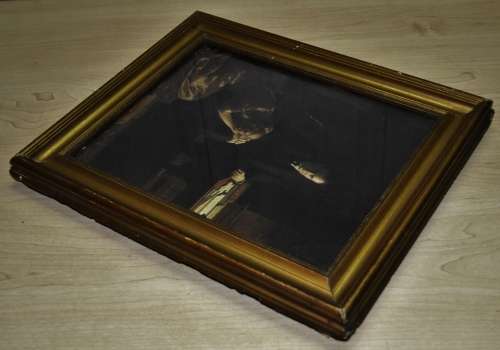 Antique Reproduction Painting Titled `A Fallen Icon` by J Collier Copyright 1913 Framed behind glass