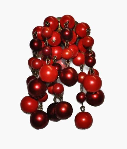 Vintage Gilt Brooch Pin with Dangling Lucite Moonglow Beads