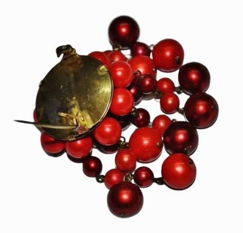 Vintage Gilt Brooch Pin with Dangling Lucite Moonglow Beads