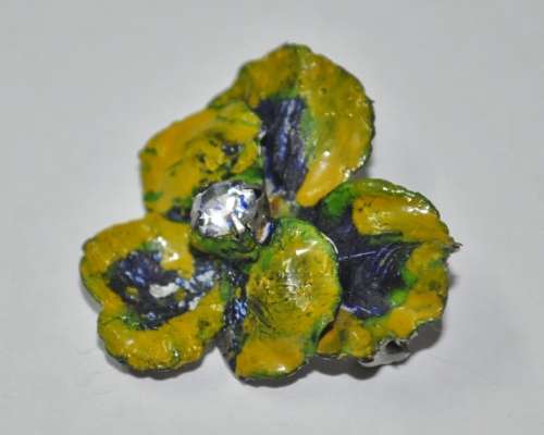 Vintage Silver Tone Tri-colour Enamel and Rhinestone Viola/Pansy Brooch Pin