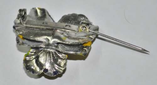 Vintage Silver Tone Tri-colour Enamel and Rhinestone Viola/Pansy Brooch Pin