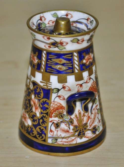 Antique Royal Crown Derby Imari Pattern 6299, Derby Witches, Miniature Butter Churn, dated 1912