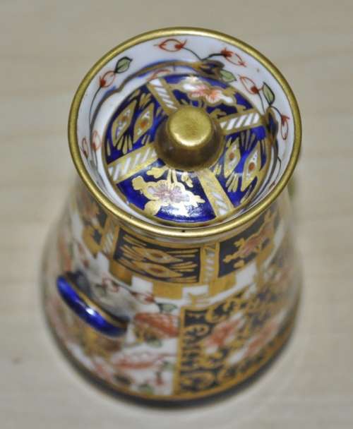Antique Royal Crown Derby Imari Pattern 6299, Derby Witches, Miniature Butter Churn, dated 1912