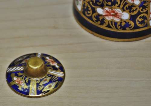 Antique Royal Crown Derby Imari Pattern 6299, Derby Witches, Miniature Butter Churn, dated 1912