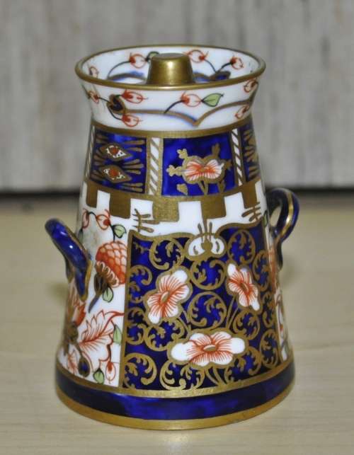 Antique Royal Crown Derby Imari Pattern 6299, Derby Witches, Miniature Butter Churn, dated 1912