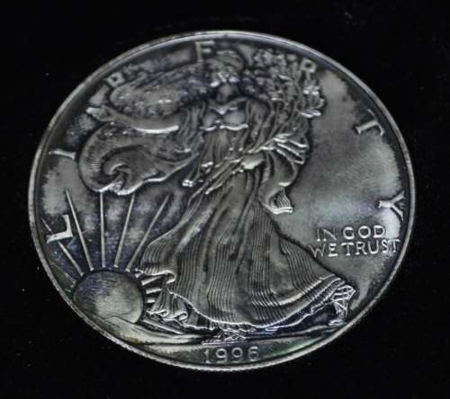 1996 American Silver Eagle 1oz 999 pure silver bullion coin in original box and packaging
