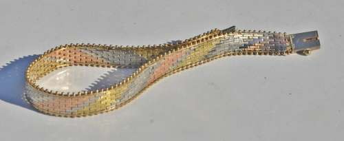 Vintage Italian 9ct Tri-Colour (Yellow, White and Rose) Gold Mesh Bracelet marked `375 Italy`