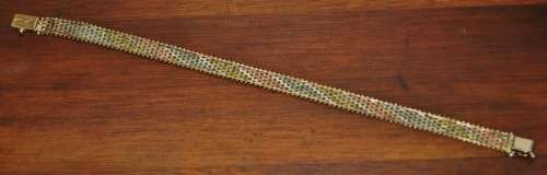 Vintage Italian 9ct Tri-Colour (Yellow, White and Rose) Gold Mesh Bracelet marked `375 Italy`