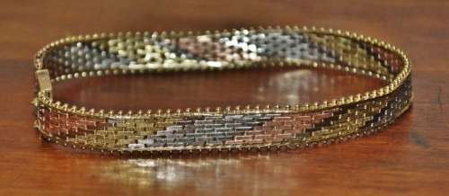 Vintage Italian 9ct Tri-Colour (Yellow, White and Rose) Gold Mesh Bracelet marked `375 Italy`