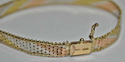Vintage Italian 9ct Tri-Colour (Yellow, White and Rose) Gold Mesh Bracelet marked `375 Italy`