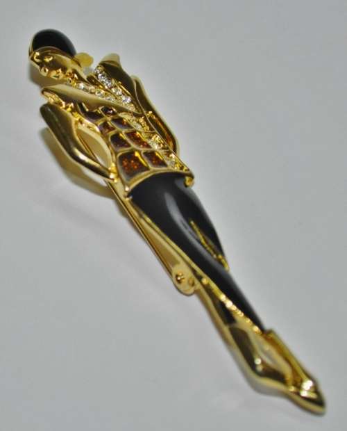 Vintage Gold Tone Art Deco Style Enamel and Rhinestone Figural Woman Brooch Pin