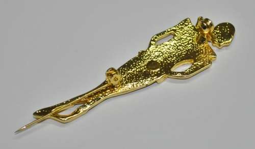 Vintage Gold Tone Art Deco Style Enamel and Rhinestone Figural Woman Brooch Pin