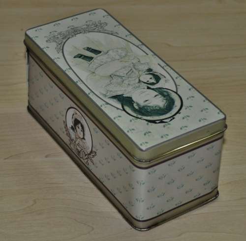 Vintage General Storage Tin Decorated with a Girl and her Doll made in Hong Kong for The B+J Co. USA