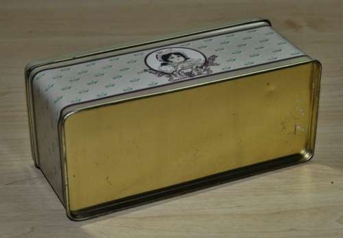 Vintage General Storage Tin Decorated with a Girl and her Doll made in Hong Kong for The B+J Co. USA
