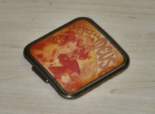 Vintage Brass Masterwork Belt Buckle decorated with Bieres de la Meuse by Alphonse Mucha c1970