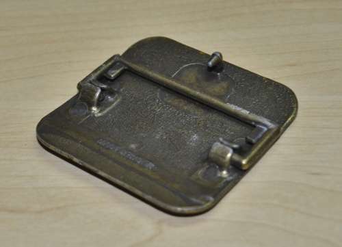 Vintage Brass Masterwork Belt Buckle decorated with Bieres de la Meuse by Alphonse Mucha c1970