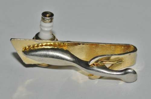 Vintage Gold Tone Tie Clip with Spark Plug Marked Champion Made in the USA