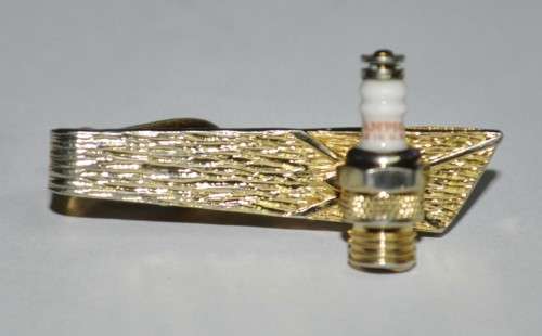 Vintage Gold Tone Tie Clip with Spark Plug Marked Champion Made in the USA