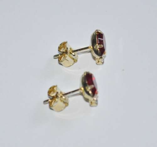 Vintage Gold Tone, Ruby Red and Clear Rhinestone Stud Earrings