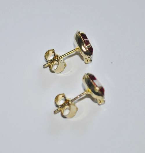 Vintage Gold Tone, Ruby Red and Clear Rhinestone Stud Earrings