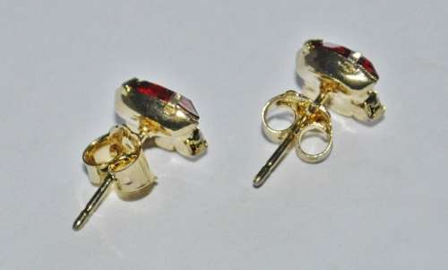 Vintage Gold Tone, Ruby Red and Clear Rhinestone Stud Earrings
