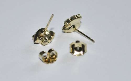 Vintage Gold Tone, Ruby Red and Clear Rhinestone Stud Earrings