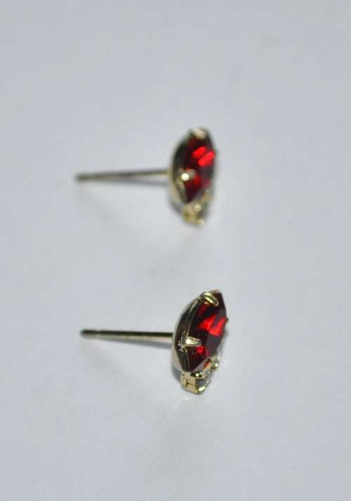 Vintage Gold Tone, Ruby Red and Clear Rhinestone Stud Earrings