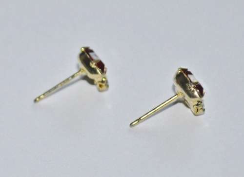 Vintage Gold Tone, Ruby Red and Clear Rhinestone Stud Earrings