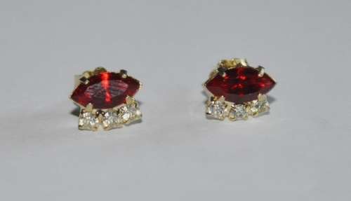 Vintage Gold Tone, Ruby Red and Clear Rhinestone Stud Earrings