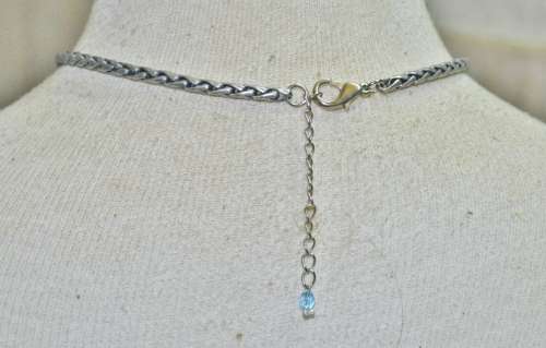 Vintage Antique Silver Tone Chain Necklace with Prong Set Faceted Blue Teardrop Crystal Pendant