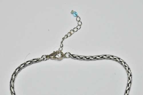 Vintage Antique Silver Tone Chain Necklace with Prong Set Faceted Blue Teardrop Crystal Pendant