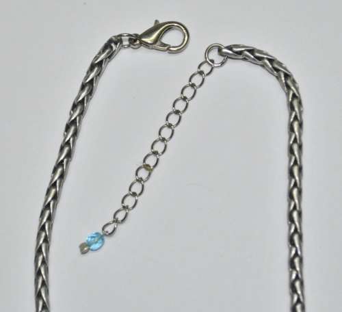 Vintage Antique Silver Tone Chain Necklace with Prong Set Faceted Blue Teardrop Crystal Pendant
