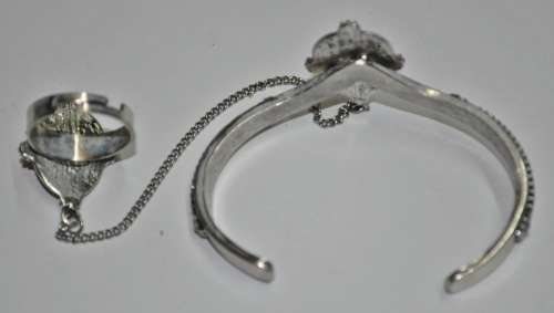Vintage Silver Tone Bracelet and Ring Combo with White Stone