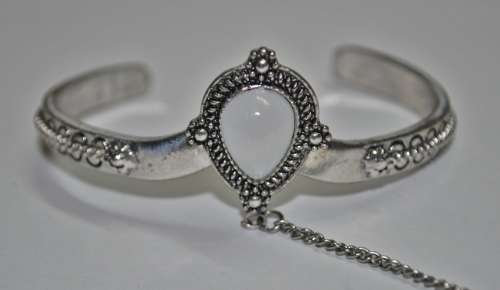 Vintage Silver Tone Bracelet and Ring Combo with White Stone
