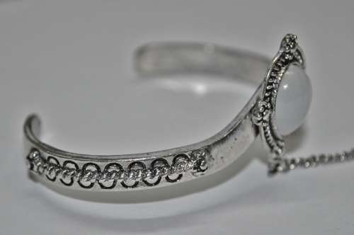 Vintage Silver Tone Bracelet and Ring Combo with White Stone