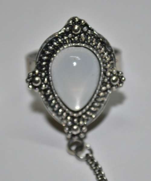 Vintage Silver Tone Bracelet and Ring Combo with White Stone