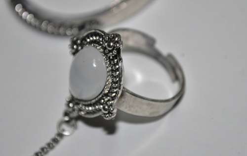 Vintage Silver Tone Bracelet and Ring Combo with White Stone