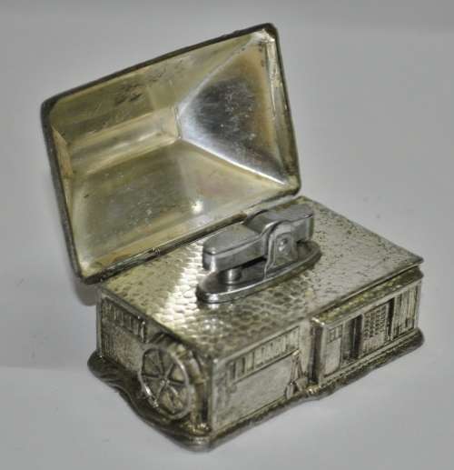 Rare and Unusual Silver Plated Watermill House Novelty Table Lighter c1960