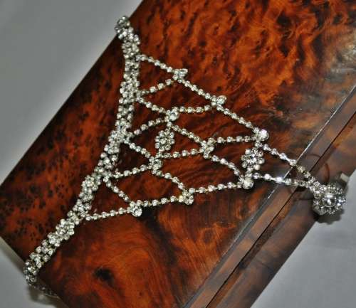 Vintage Silver Tone and Clear Rhinestone Hand Harness Bracelet and Ring Combo