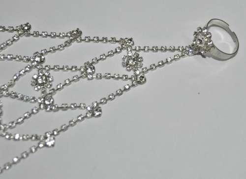 Vintage Silver Tone and Clear Rhinestone Hand Harness Bracelet and Ring Combo